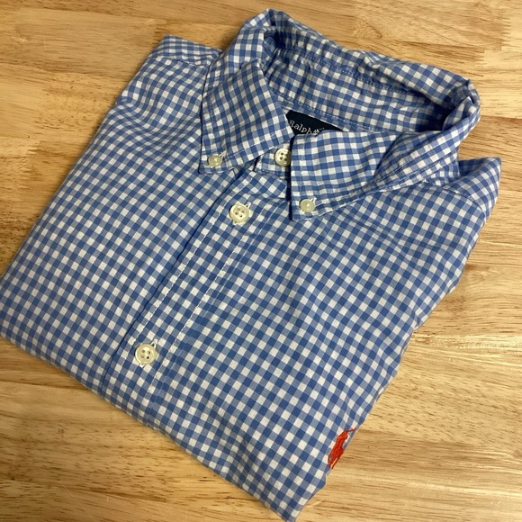 Boys Ralph Lauren Long Sleeved Cotton Gingham Button Down Blue/white XL (18-20) - Picture 1 of 6
